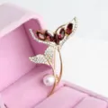 Elegant fish tail pearl brooch with red crystals, exquisite shiny rhinestone pin for women. - Gold and Purple