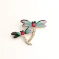 Exquisite double dragonfly alloy brooch with green enamel and sparkling rhinestones for apparel. - Red