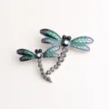 Stunning green enamel double dragonfly brooch crystal rhinestone alloy jewelry pin accessory. - Black