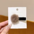 Fluffy brown pom-pom hair clip cute plush duckbill clip sweet side hair accessory for women - Bobby Pin / Coffee