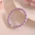 Purple scrunchie with pearl detail, cute elastic hair band for high ponytail and daily styling. - Pearl Purple