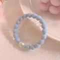 Blue bubble hair scrunchie with white pearl cute high elastic hair tie for daily styling - Pearl Blue