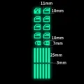 Detailed dimension diagram of luminous car window button stickers with fluorescent green glow effect. - Vibrant Luminous Green