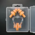 Orange silicone swimming earplugs and nose clip waterproof set with clear storage box variant - Orange