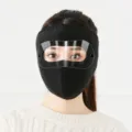 Pasamontañas de polar térmico de invierno mascarilla facial completa antiviento orejeras - Talla única / Con gafas protectoras / Negro