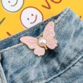 Jolie boucle de serrage pour taille de jean motif papillon rose, bouton en alliage. - Rose avec motifs