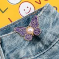 Boucle de serrage de taille papillon perle jean goupille réglable bouton alliage - Violet avec motifs