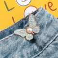Boucle de taille papillon réglable pour jeans, épingle amovible en alliage, perle déco. - Bleu avec motifs