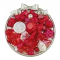 Detail view of mixed red acrylic beads and bow tray for DIY jewelry making and crafts. - Red