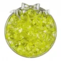 Detailed shot of vibrant yellow translucent acrylic beads in a decorative silver tray. - 16mm (10 Pieces/Pack) / Yellow