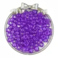 Close-up view of purple glitter pony beads in a silver bow tray for DIY hair braiding. - 100 Pieces/Pack / Purple