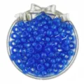 Blue glitter pony beads 6x9mm inside silver bow container for DIY hair braiding. - 100 Pieces/Pack / Blue