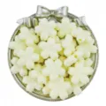 Close-up detail of cream white acrylic cherry blossom beads in a silver tray for DIY crafts. - 22mm (10pcs/Pack) / Beige