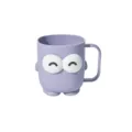 Purple kids rinse cup with cute big eyes cartoon design and convenient handle for daily brushing. - Lavender