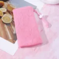 Sac de filet à savon moussant rose avec cordon 9x17cm en mailles épaisses pour nettoyage du visage - Filet moussant 8 couches - Rose