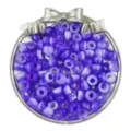 Purple two-color pony beads, 6x9mm large hole barrel beads detail shot for DIY crafts braiding. - Purple