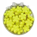 Close-up of yellow acrylic cherry blossom beads, perfect for DIY jewelry and hair accessories. - 22mm (10pcs/Pack) / Yellow