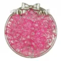 Detailed view of pink acrylic transparent lily of the valley beads for DIY hair stick craft. - 50 Pieces/Pack / Pink