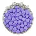 Detail view of purple acrylic heart loose beads inside a silver bow tray for DIY jewelry crafting. - 9mm Hole 1mm (100 Pcs/Pack) / Purple