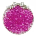 Close-up detail of pink acrylic lily of the valley beads in silver bow tray for DIY crafts. - 50 Pieces/Pack / Rose Red