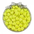 Close-up of yellow acrylic heart-shaped vertical hole beads for DIY jewelry making crafts. - Yellow