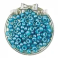 Vista dettagliata di perline a botte perlate blu 6x9mm, perle con foro grande per trecce DIY. - Acquamarina