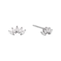 Exquisite silver-tone marquise cubic zirconia stud earrings, detailed tiara cluster design. - Crown Fan Stud (JQH0216-SS)