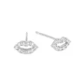 Exquisite close-up detail of shimmering silver lip stud earrings with pavé cubic zirconia. - Lip Shape (JQH0324) / 24K / Silver