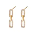 Detail shot of gold-plated geometric chain stud earrings with sparkling zirconia stones. - Geometric Chain Style (JQH0325) / 24K / Gold