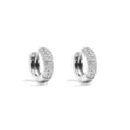 Close-up detail of sparkling pave set huggie hoop earrings, featuring brilliant crystal stones. - Micro-Pave Hoop Earring (JQH0090) / Silver