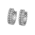 Silver paved rhinestone huggie hoop earrings with cutout details for fashion daily wear jewelry. - Double Row Micro-Pave Hoop (JQH0431) / Silver