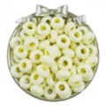 Gros plan de perles abaque acryliques facettées de 14mm blanc crème pour bijoux DIY. - Lot de 30 / Beige