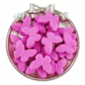 Close-up detail of vibrant pink acrylic butterfly beads with vertical holes, perfect for DIY jewelry. - Rose Red