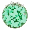 Close-up of mint green acrylic butterfly large hole beads for DIY jewelry accessories. - Green