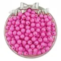 Pink acrylic round beads with holes in a silver bow tray DIY jewelry making supplies. - Rose Red