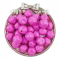Close-up of vibrant pink acrylic beads in a silver bow tray, perfect for DIY jewelry. - 10 Pieces/Pack / Rose Red