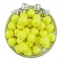 Close-up view of yellow acrylic beads in silver tray, perfect for handmade jewelry crafting details. - 10 Pieces/Pack / Yellow