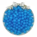 Detailed view of blue jelly acrylic round beads in container, ideal for DIY bracelet making. - Blue