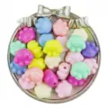 Detail view of colorful acrylic cat paw beads with horizontal holes, perfect for DIY jewelry making. - 10 Pieces/Pack / Random Mixed Colors