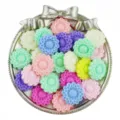 Detailed view of colorful 20mm acrylic sunflower beads for DIY jewelry and bracelet making. - 10 Pieces/Pack / Random Mixed Colors