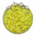 Close up view of translucent yellow acrylic star beads displayed in a decorative silver tray. - 20 Pieces/Pack / Yellow