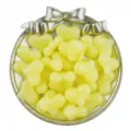 Detail shot of 22mm yellow acrylic jelly peach heart beads, perfect for DIY jewelry making crafts. - 22mm, 10 pcs/pack / Yellow