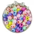 Colorful acrylic large hole beads detail shot, smooth round DIY craft bracelet accessories. - Random Mixed Colors
