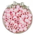 Pink acrylic large hole round beads detail view for DIY jewelry making and bracelet crafting. - Pink