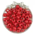 Detailed close-up of glossy red acrylic large-hole beads displayed in a decorative silver tray. - Red