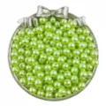 Green ABS imitation pearl beads with holes in bow tray, perfect for DIY jewelry crafting. - Light Green