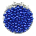 Close-up detail of shiny royal blue ABS imitation pearl beads displayed in a silver tray for DIY. - Dark Blue