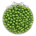 Close-up detail of green ABS imitation pearl beads with holes, perfect for DIY jewelry craft. - Dark Green