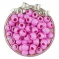 Pink acrylic large hole round beads close up view for DIY jewelry making items. - Deep Pink