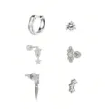 Gedetailleerd overzicht van zilveren oorbellen set met kristallen, minimalistisch design. - 24K / Set van 6 / Zilver